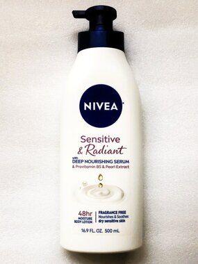 Discont. Nivea Sensitive & Radiance Fragrance Free Lotion w/ VB5, Made in Europe